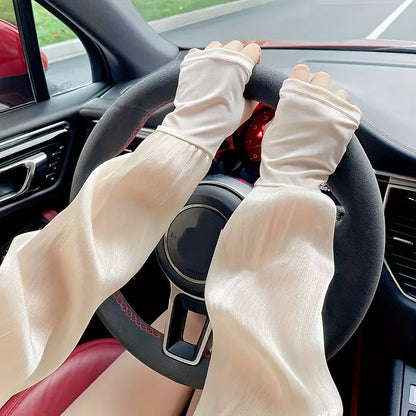 Women’s Summer Ice Silk Cooling Arm Sleeves – Breathable Loose-Fit Sun Protection, Lightweight Polyester Ombre Design, Stylish Driving and Outdoor Wear for Comfort in Hot Weather