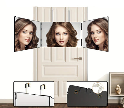 Self Haircut Mirror with LED – 360 View Anti-Fog, USB Rechargeable, Tri-Fold Mirror for Home Grooming, Salon, and Gift Ideas