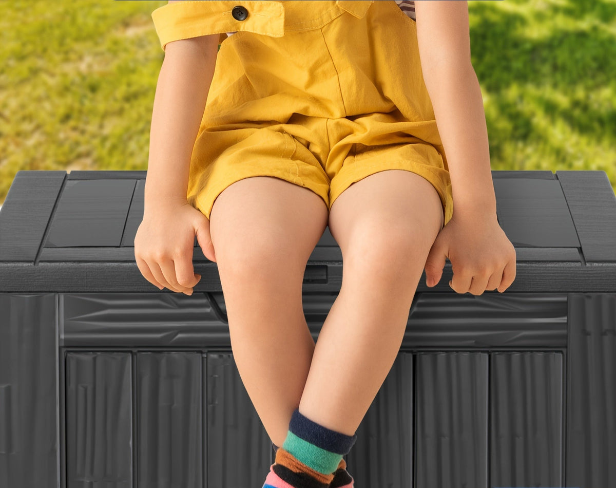 Black Outdoor Storage Box - 30 -Gallon Weatherproof Garden Organizer for Patio, Poolside, and Backyard Supplies