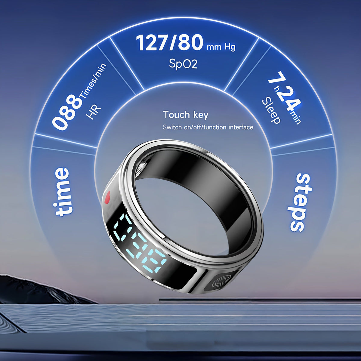 Smart Fitness Ring with Digital Display – Tracks Steps, Sleep & Swimming with Waterproof Unisex Minimal Design