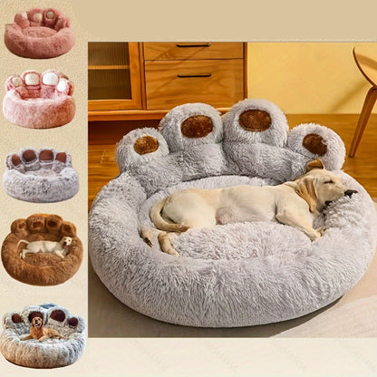 Plush Bear Paw Pet Bed - 6 Color Extra Large, Cozy All-Season Nest for Cats & Dogs, No Assembly Needed