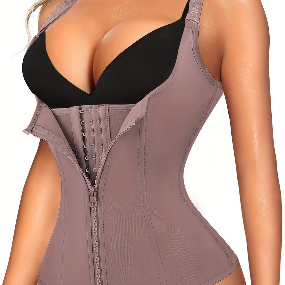 Women’s Open-Bust Tummy Control Black Zipper Cami Top –  Waist Trainer Shapewear for Curves and Hourglass Figure