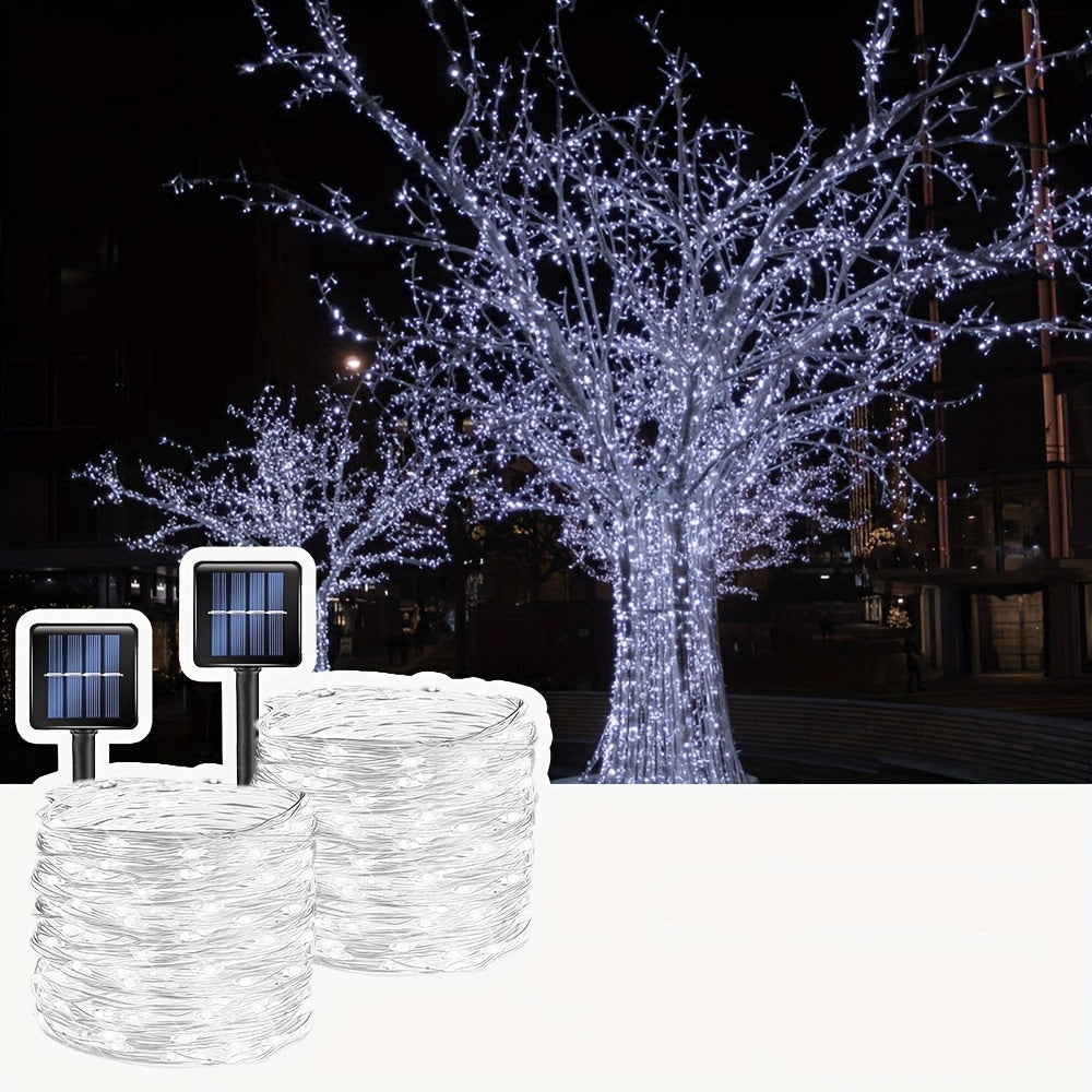 Solar Fairy 300LED Outdoor String Lights – 104ft Copper Wire Lighting with 8 Modes, Garden & Tree Decoration for Christmas, Parties & Weddings with NiMH Battery & Cable Management Reel