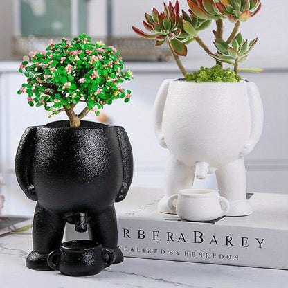 Whimsical Human-Shaped Flower Pot – Novelty Resin Succulent Planter with Drainage for Funny Indoor and Outdoor Garden Decor