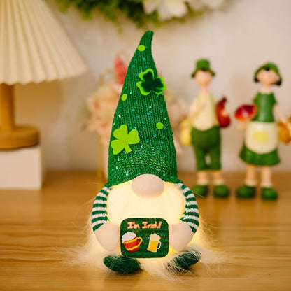 Glowing Gnome Elf Shamrock Figurines – Radiant St. Patrick's Day Home Accents for Festive Living Room Decor, Single or Double Pack