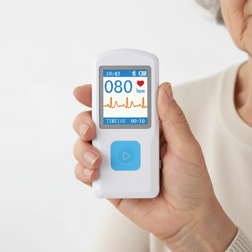 Portable ECG Heart Rate Monitor – LCD Screen EKG Recorder with Built-In Storage, Standalone Health Device for Home, Office & Travel Use
