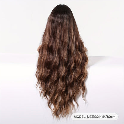 Brown Curly Wig with Bangs – 32” Heat-Resistant Synthetic Hair for Daily Wear and Effortless Style for Any Occasion