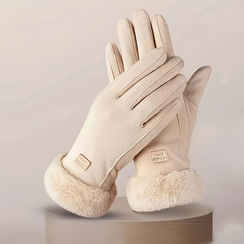 Women’s Plush Winter Gloves –  Pink Touch Screen Mittens with Full Finger Smart Design for Warm, Windproof, and Stylish Outdoor Wear