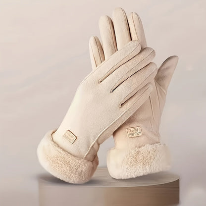 Women’s Plush Winter Gloves –  Pink Touch Screen Mittens with Full Finger Smart Design for Warm, Windproof, and Stylish Outdoor Wear
