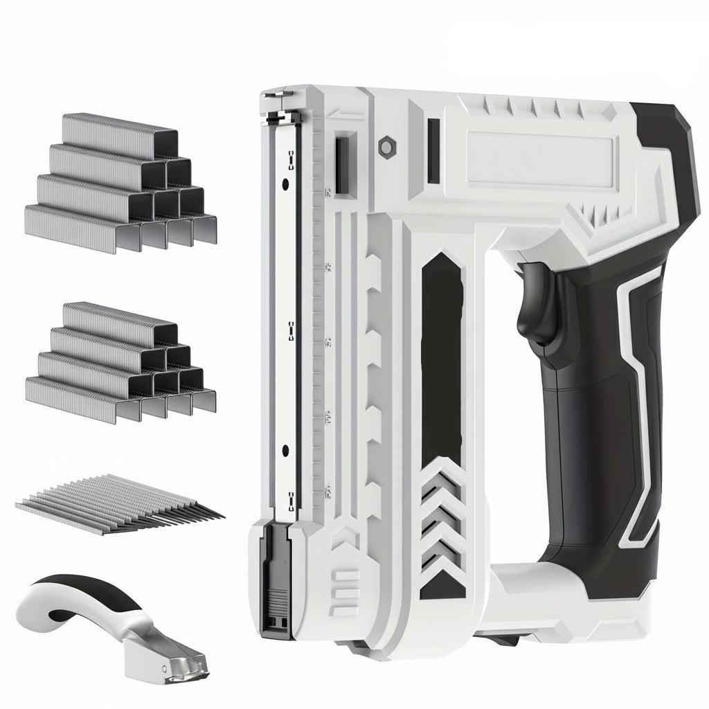 Lightweight Electric Cordless 2-in-1 Nail Gun – 20V Electric Nailer with LED Light, Adjustable Depth, Safety Guard, Battery, Charger & 1600 Nails Included