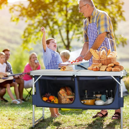 Adjustable Aluminum Folding Camping Table with Storage – 4ft Picnic Table for Beach Trips, Backyard BBQs, Travel Events & Outdoor Party Camping