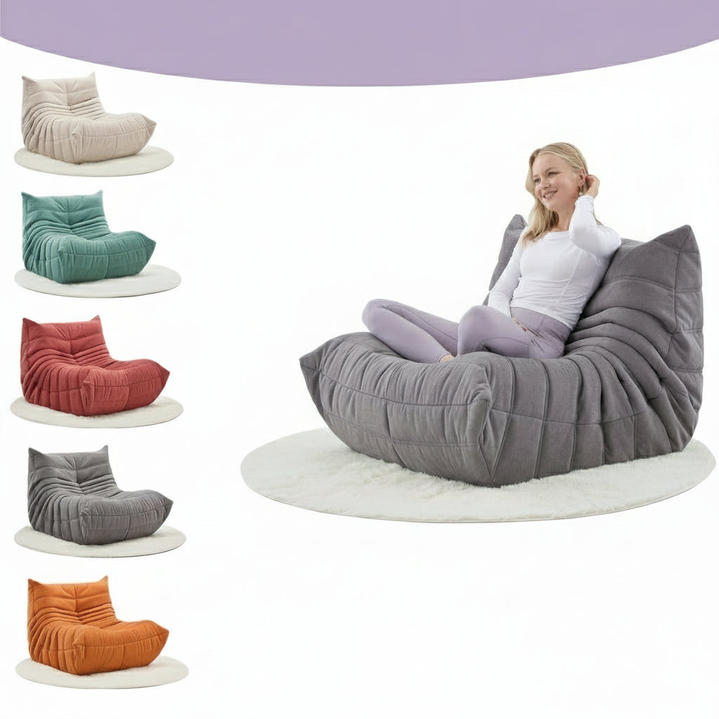 Caterpillar Bean Bag Sofa Chair – Single Lazy Lounge with 45D Sponge Filling, Soft Modern Design for Bedroom or Living Room Comfort