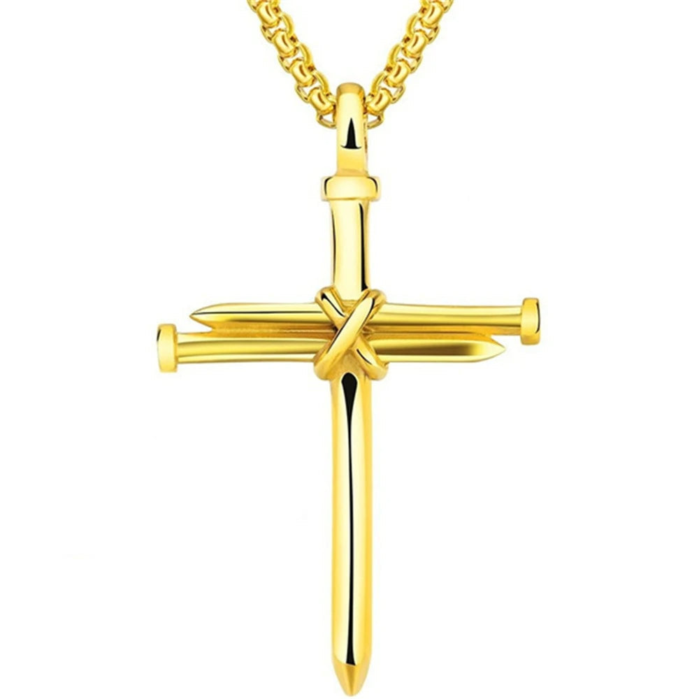 Vintage Stainless Steel Cross Nail Necklace – Christian Jesus Pendant for Men’s Punk Fashion