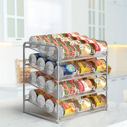 Adjustable Large Metal Can Rack Organizer – Multi-Tier Pantry Shelf for 84 Cans, Space-Saving Kitchen Cabinet Storage with Custom Dividers