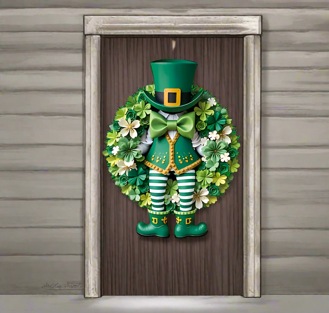 St. Patrick’s Day Door Banner – 70.8" Polyester Wreath Design with Shamrocks, Leprechauns & Bow Ties for Indoor & Outdoor Decor