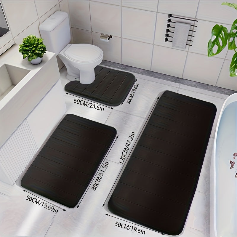 Memory Foam Bath Rug Set – 3pcs Soft, Non-Slip, Machine-Washable Mats for Shower, Kitchen, Bedroom & Indoor Floor Comfort