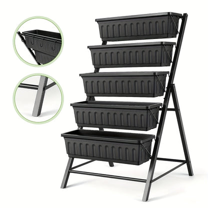 Five Tier Vertical Garden Planter Box – 4 Feet Space-Saving Wall Grower for Herbs, Flowers, or Veggies that Beautifies Small Areas