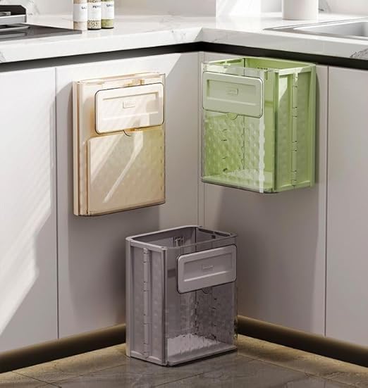 Cabinet Folding Hanging Trash Can - Hanging Small Trash Can with Lid for Cupboard, Bathroom and Bedroom