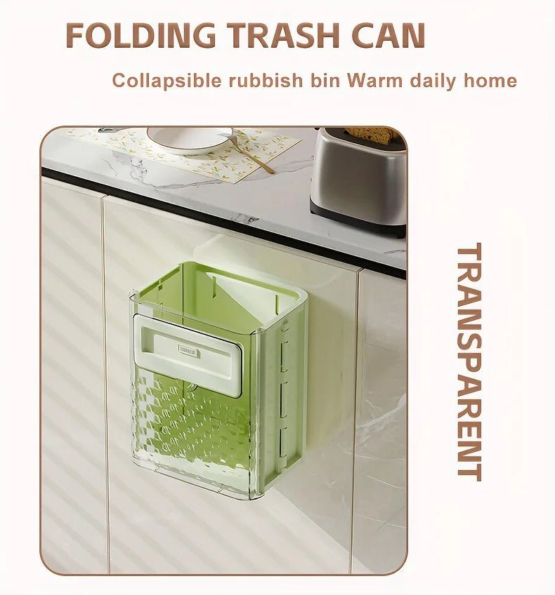 Cabinet Folding Hanging Trash Can - Hanging Small Trash Can with Lid for Cupboard, Bathroom and Bedroom
