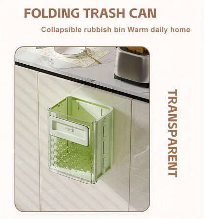 Cabinet Folding Hanging Trash Can - Hanging Small Trash Can with Lid for Cupboard, Bathroom and Bedroom