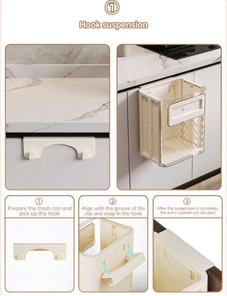 Cabinet Folding Hanging Trash Can - Hanging Small Trash Can with Lid for Cupboard, Bathroom and Bedroom