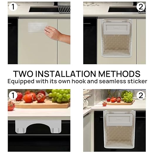 Cabinet Folding Hanging Trash Can - Hanging Small Trash Can with Lid for Cupboard, Bathroom and Bedroom