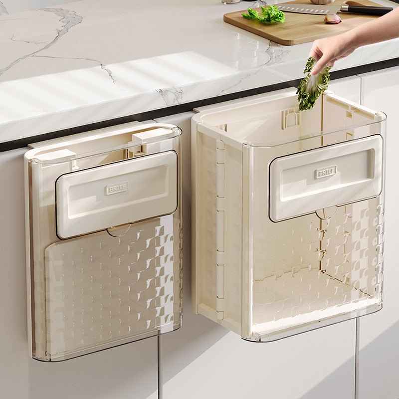 Cabinet Folding Hanging Trash Can - Hanging Small Trash Can with Lid for Cupboard, Bathroom and Bedroom