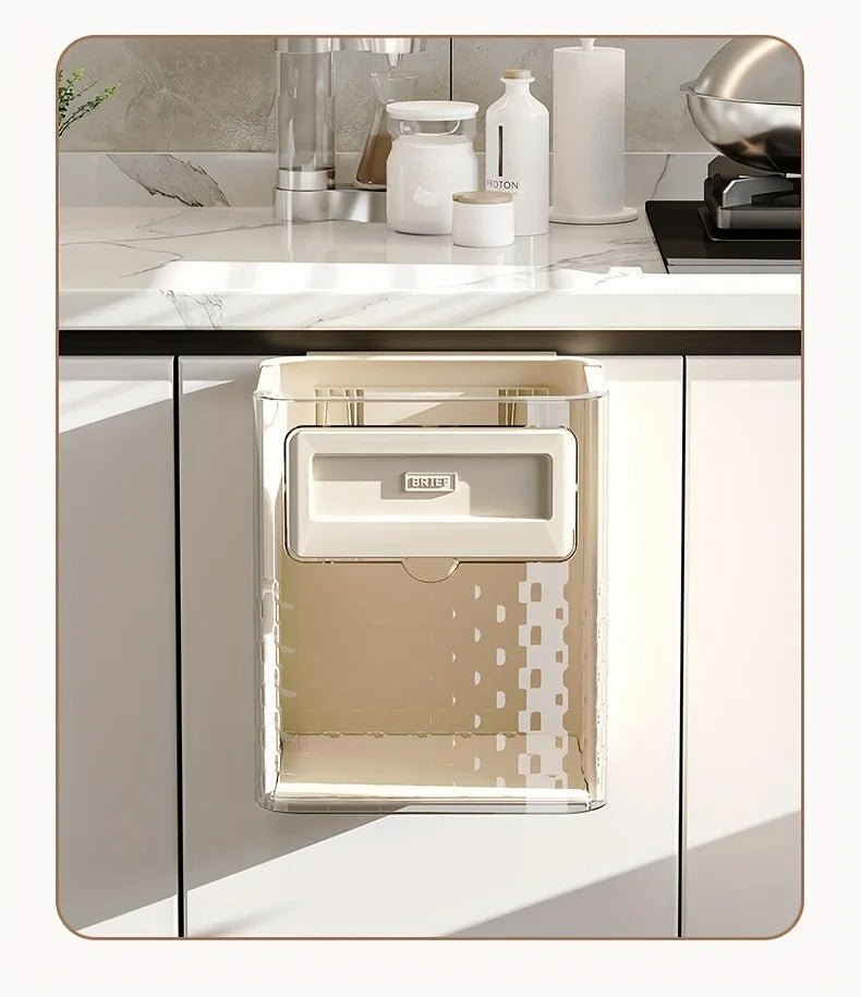 Cabinet Folding Hanging Trash Can - Hanging Small Trash Can with Lid for Cupboard, Bathroom and Bedroom