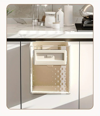 Cabinet Folding Hanging Trash Can - Hanging Small Trash Can with Lid for Cupboard, Bathroom and Bedroom