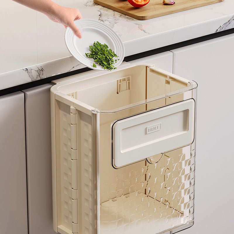 Cabinet Folding Hanging Trash Can - Hanging Small Trash Can with Lid for Cupboard, Bathroom and Bedroom