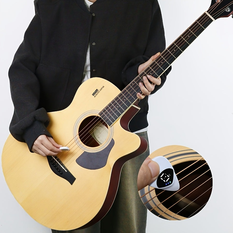Multifunction 12-Tone Guitar Pick & Tuner – 2-in-1 Calibrator for Acoustic Guitars & Ukuleles, Compact Battery-Operated ABS Resin Design