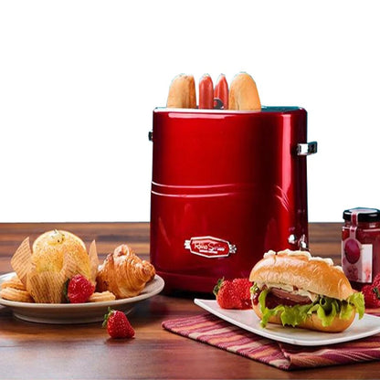 Hot Dog & Bun Toaster with Mini Tongs – 2‑Slot Retro Stainless Steel Cooker for Sausages, Chicken, Veggie Links and Breakfast Fun