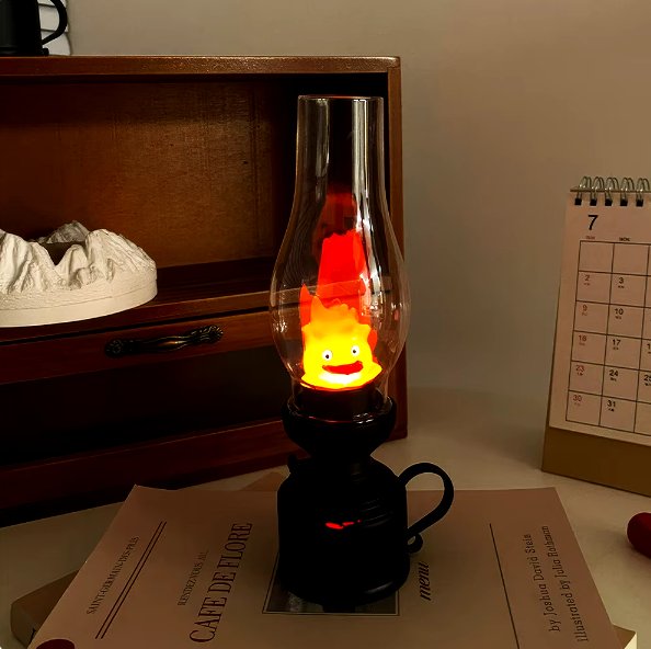Flameless Calcifer Night Light - Halloween Retro Decorative Candle Light, Cartoon Anime Kerosene Lamp for Bedroom Bedside Table