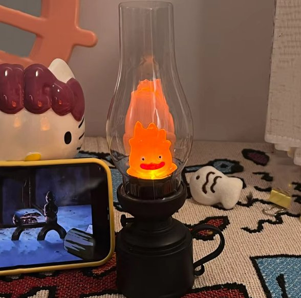 Flameless Calcifer Night Light - Halloween Retro Decorative Candle Light, Cartoon Anime Kerosene Lamp for Bedroom Bedside Table