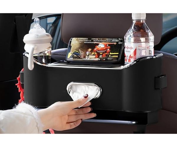 Car Headrest Storage Box – 2-Hook Design, Flocking Backseat Organizer for Long-Distance Drives