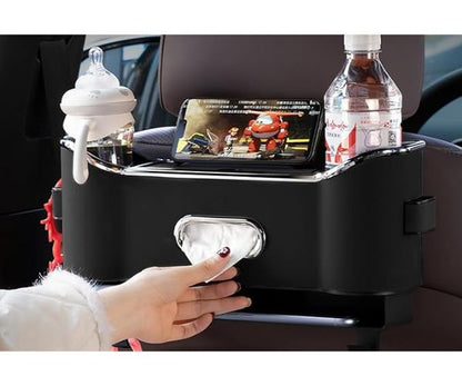 Car Headrest Storage Box – 2-Hook Design, Flocking Backseat Organizer for Long-Distance Drives