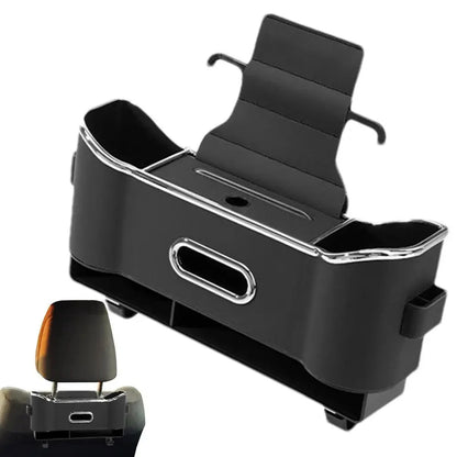 Car Headrest Storage Box – 2-Hook Design, Flocking Backseat Organizer for Long-Distance Drives