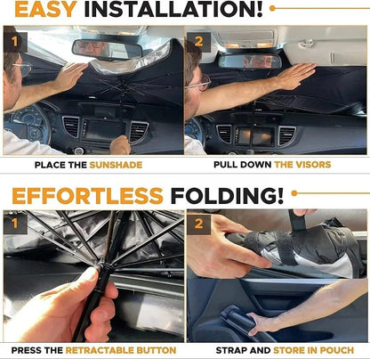 Car Sunshade Umbrella - Foldable Heat Insulation Protection for Auto Windshield 10 Ribs