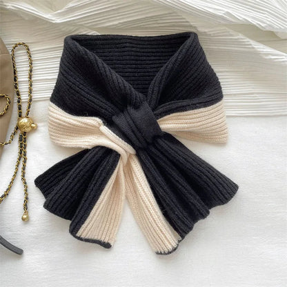 Korean Knitted Cross Patchwork Scarf – Cozy & Stylish Winter Warmth for Women