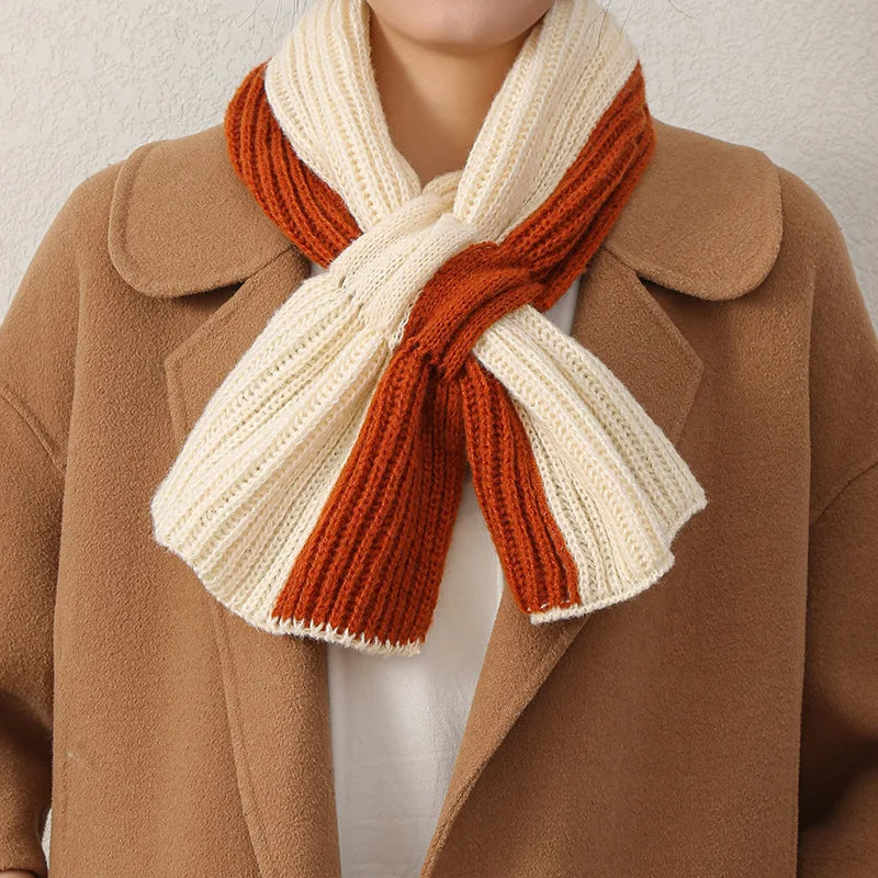Korean Knitted Cross Patchwork Scarf – Cozy & Stylish Winter Warmth for Women