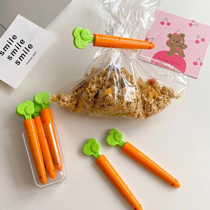 Carrot-Shaped Food Bag Sealing Clips – Set of 5 Clips to Keep Your Snacks Fresh with Portable, Stylish Clamps