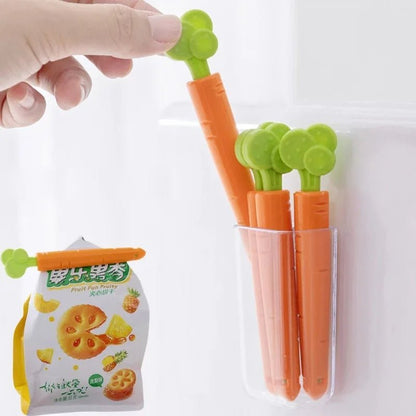 Carrot-Shaped Food Bag Sealing Clips – Set of 5 Clips to Keep Your Snacks Fresh with Portable, Stylish Clamps