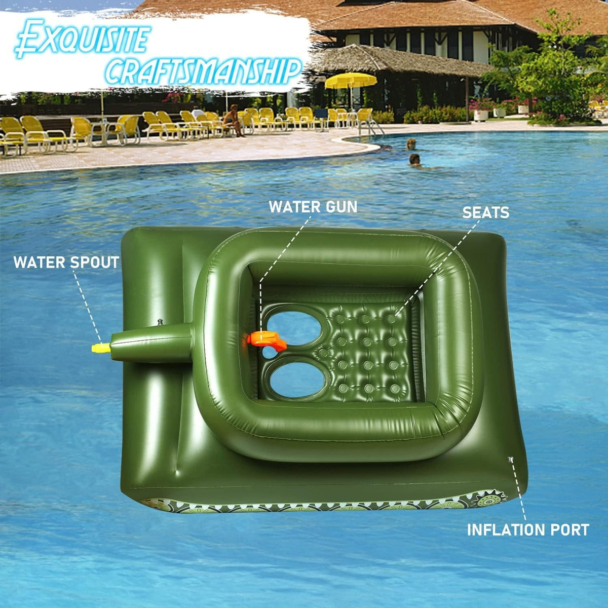 Inflatable Tank Pool Float with Water Cannon – Splash Water Gun Tank Toy for Kids & Adults