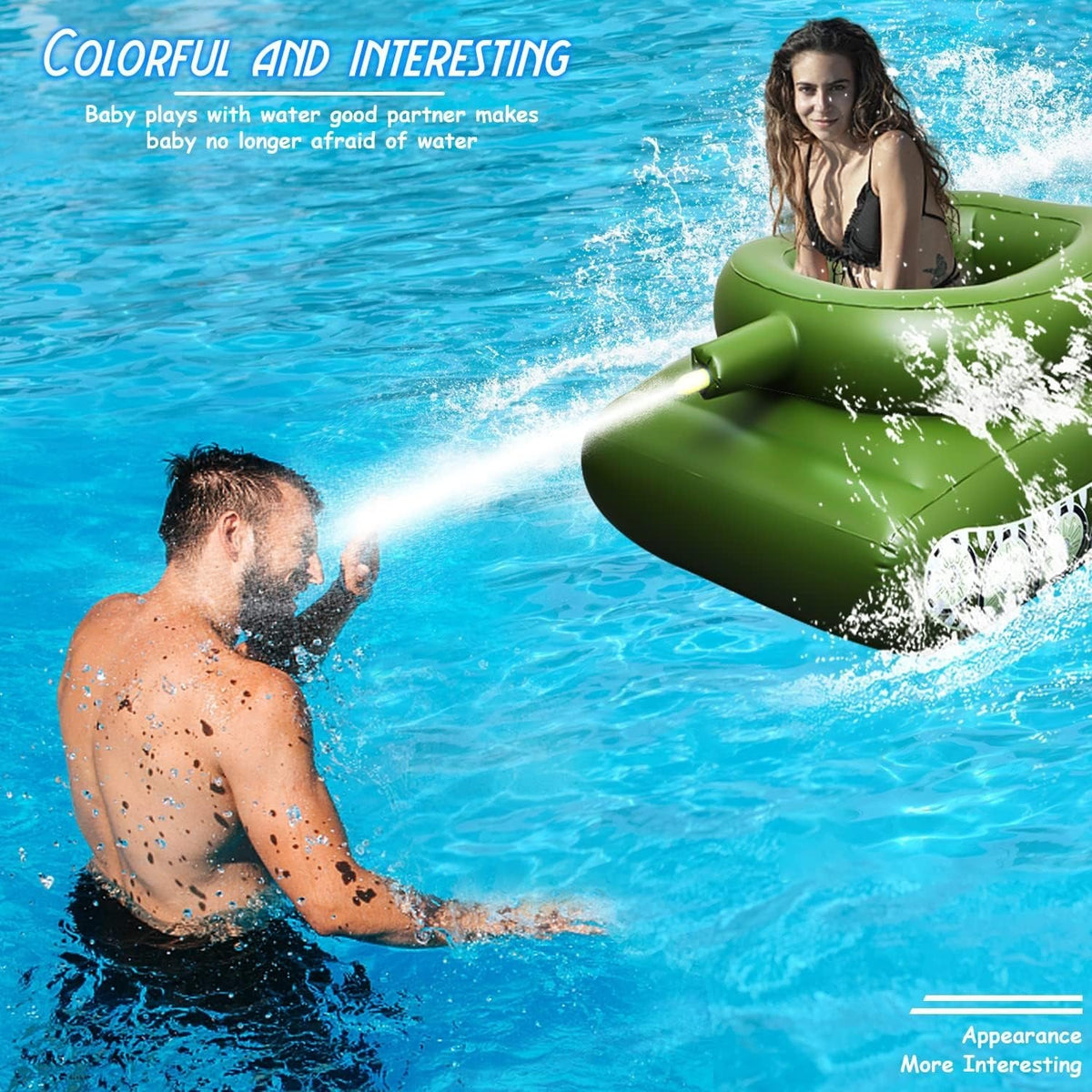 Inflatable Tank Pool Float with Water Cannon – Splash Water Gun Tank Toy for Kids & Adults