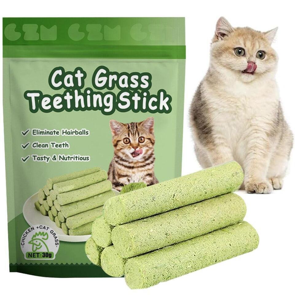 Cat Grass Teething Stick - Professional Natural Cat Grass Sticks Grinding Rod Toy (6 pcs)