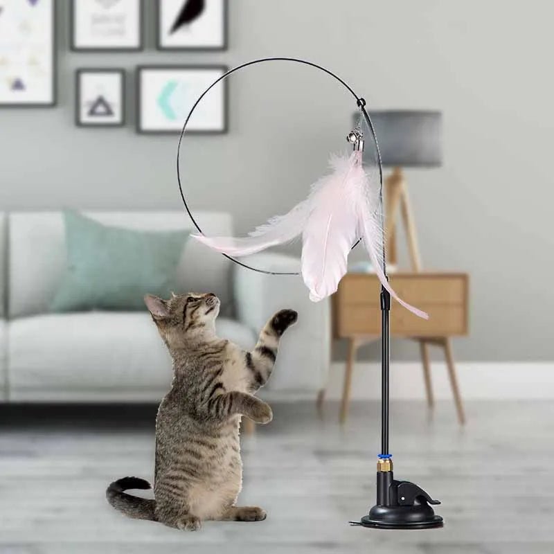Cat Wand Toy - Recreational Cats Teaser Feather Stick Toy with Suction Cup