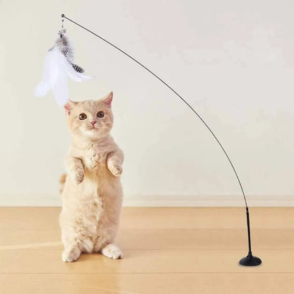 Cat Wand Toy - Recreational Cats Teaser Feather Stick Toy with Suction Cup