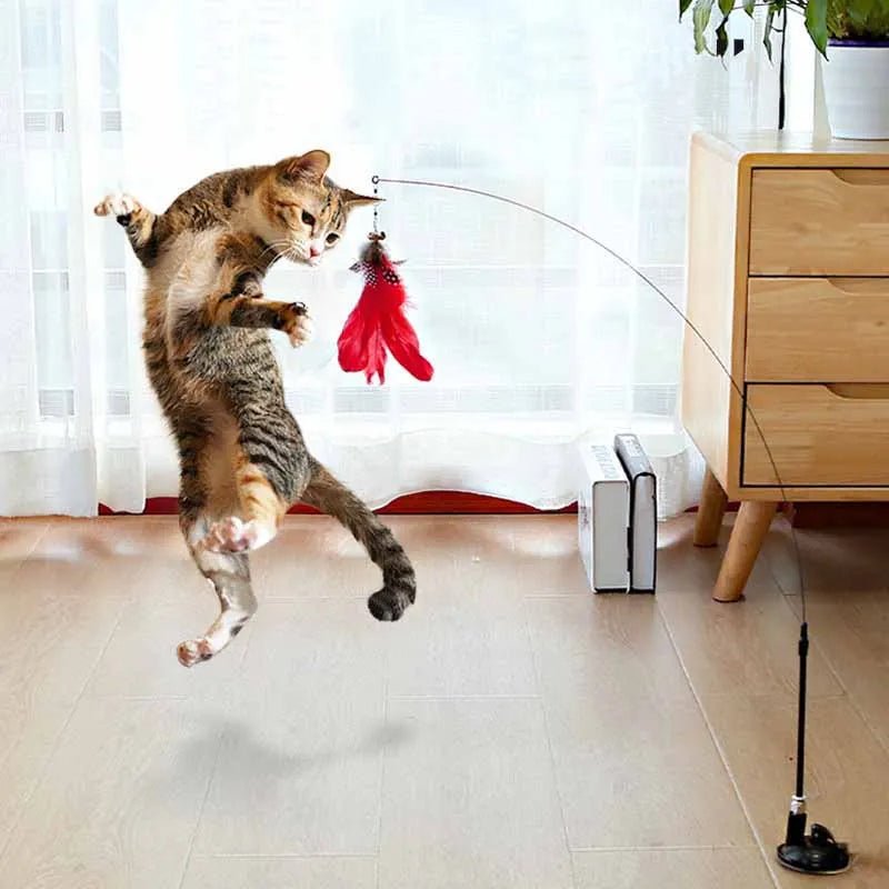 Cat Wand Toy - Recreational Cats Teaser Feather Stick Toy with Suction Cup