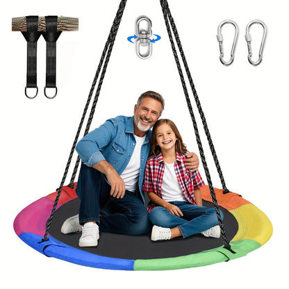 43-Inch Saucer Tree Swing for Kids – 360° Rotating Waterproof Nest Hammock Seat, Tree Straps and Swivel Included