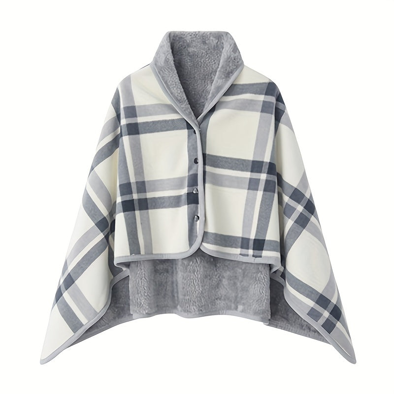 Cozy Checkered Knit Blanket – Double-Layer Soft Polyester Throw for Office Naps, Winter Warmth, and Stylish Home Comfort